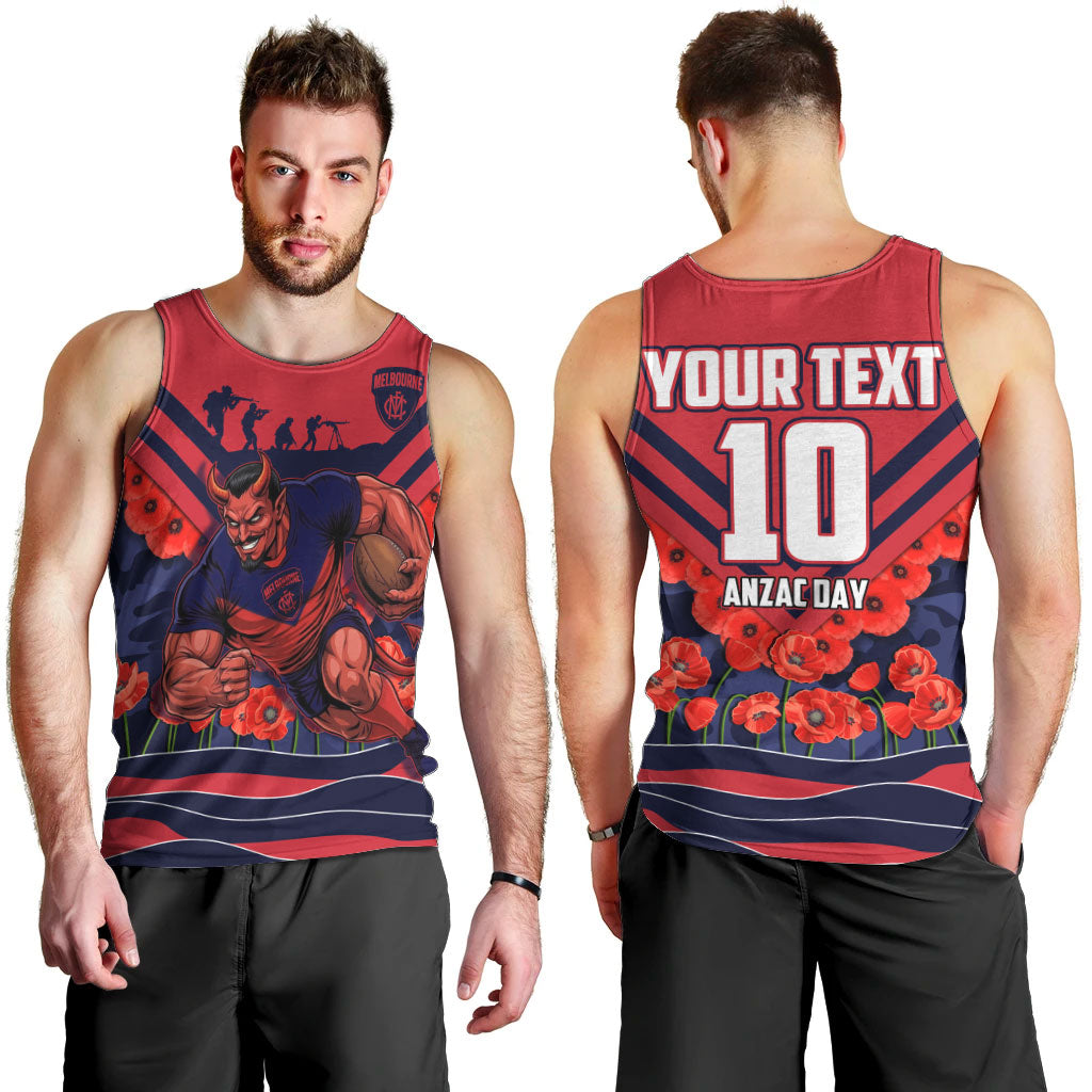 Personalised Melbourne Demons ANZAC Men Tank Top Military Remembrance Australian Football Mascot Camouflage