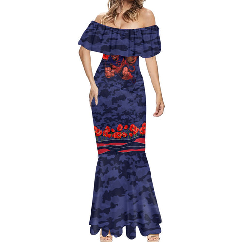 Personalised Melbourne Demons ANZAC Mermaid Dress Military Remembrance Australian Football Mascot Camouflage