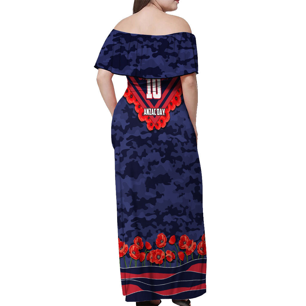 Personalised Melbourne Demons ANZAC Off Shoulder Maxi Dress Military Remembrance Australian Football Mascot Camouflage