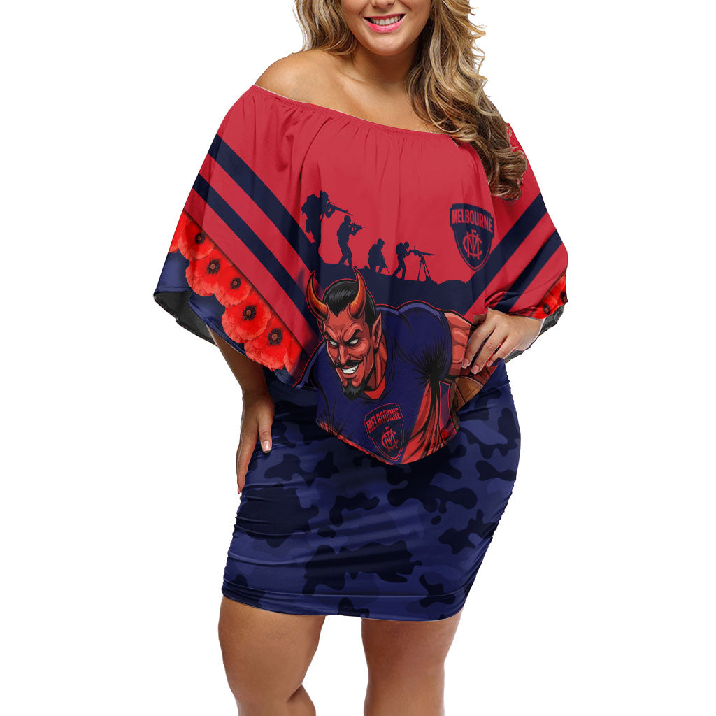 Personalised Melbourne Demons ANZAC Off Shoulder Short Dress Military Remembrance Australian Football Mascot Camouflage