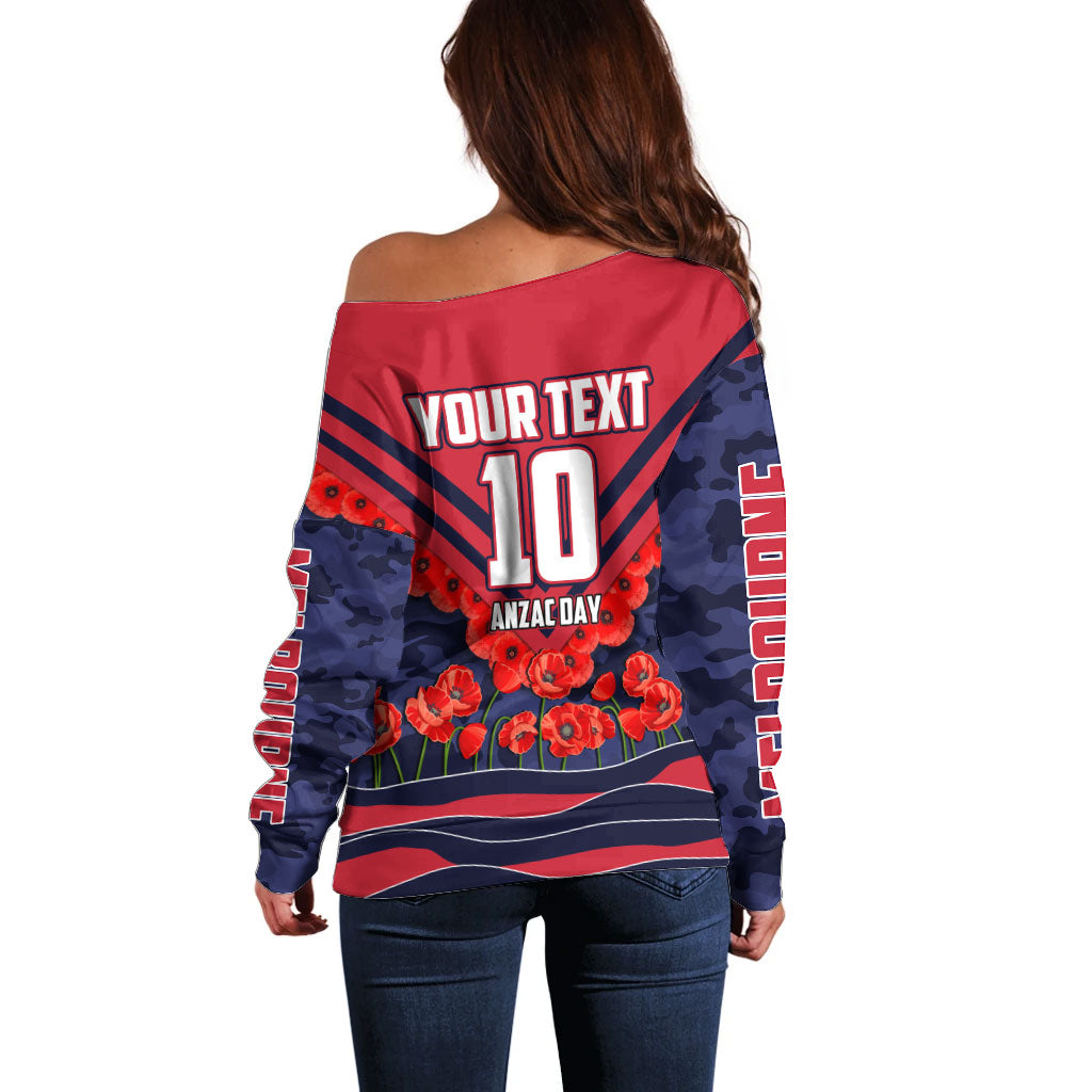 Personalised Melbourne Demons ANZAC Off Shoulder Sweater Military Remembrance Australian Football Mascot Camouflage