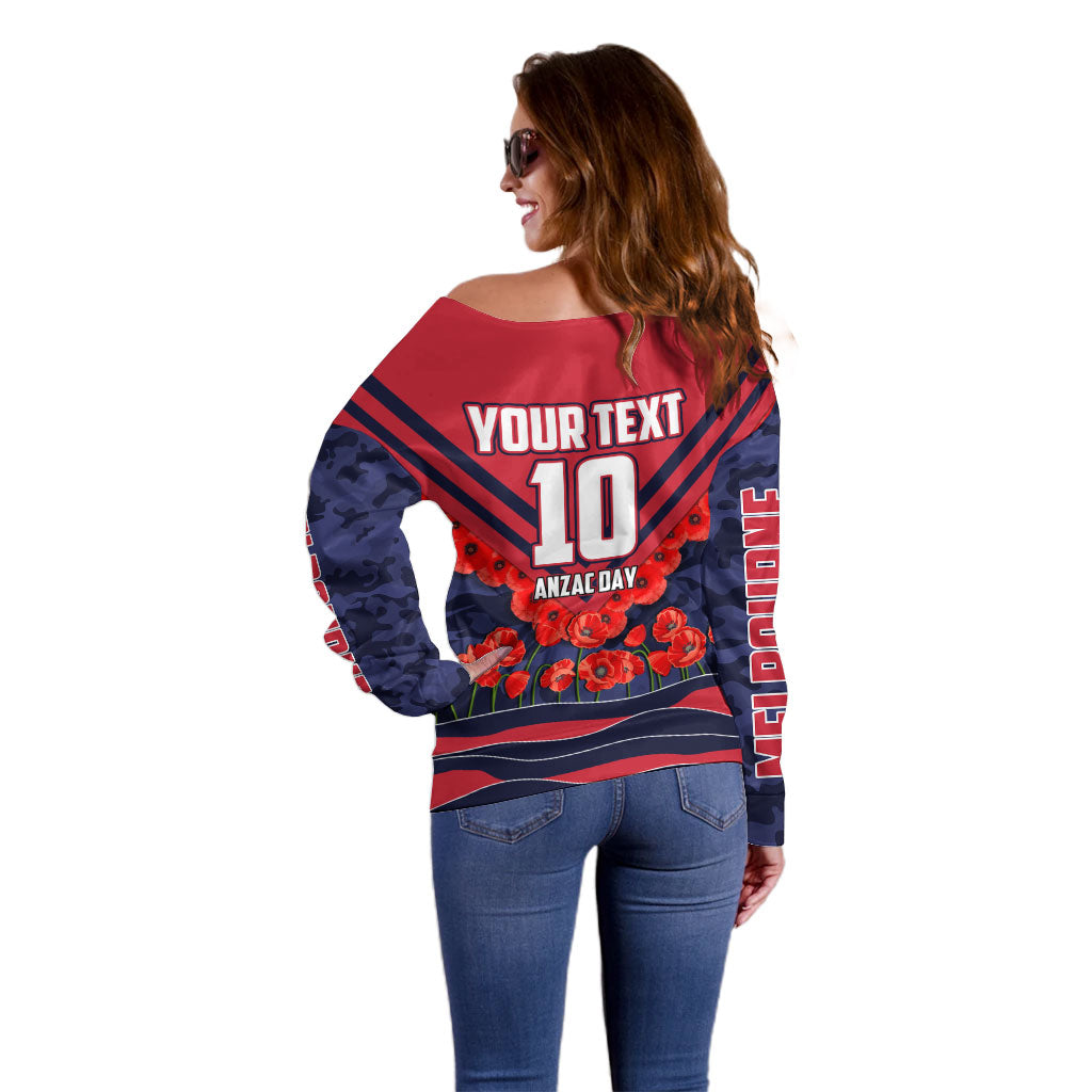 Personalised Melbourne Demons ANZAC Off Shoulder Sweater Military Remembrance Australian Football Mascot Camouflage