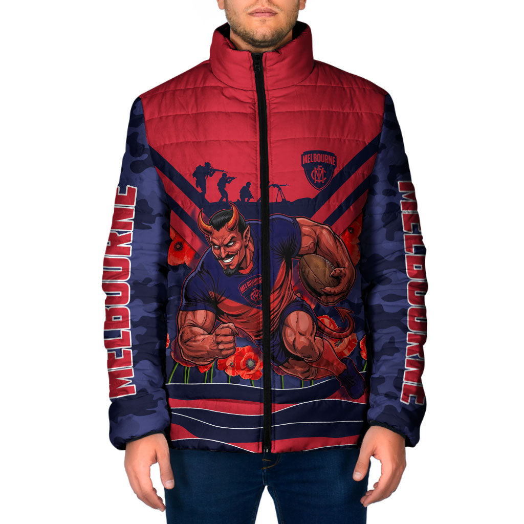 Personalised Melbourne Demons ANZAC Padded Jacket Military Remembrance Australian Football Mascot Camouflage