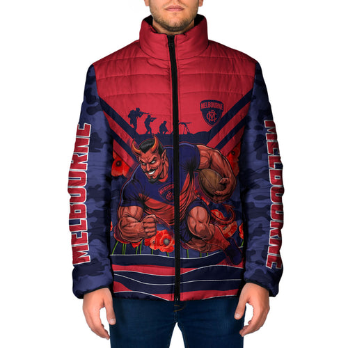 Personalised Melbourne Demons ANZAC Padded Jacket Military Remembrance Australian Football Mascot Camouflage