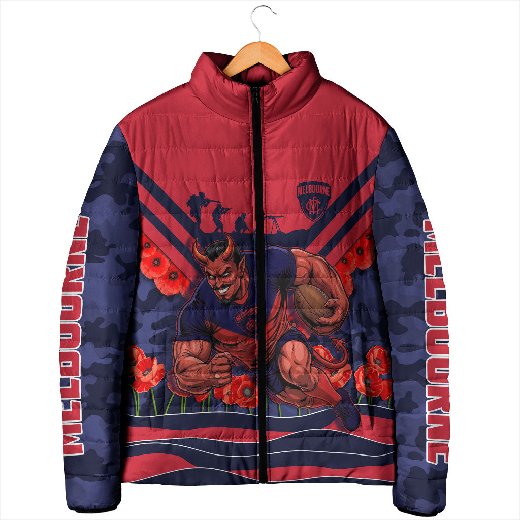 Personalised Melbourne Demons ANZAC Padded Jacket Military Remembrance Australian Football Mascot Camouflage