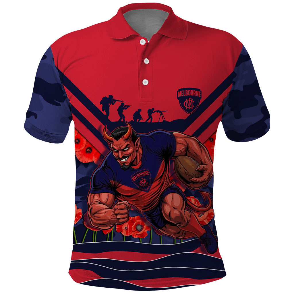 Personalised Melbourne Demons ANZAC Polo Shirt Military Remembrance Australian Football Mascot Camouflage