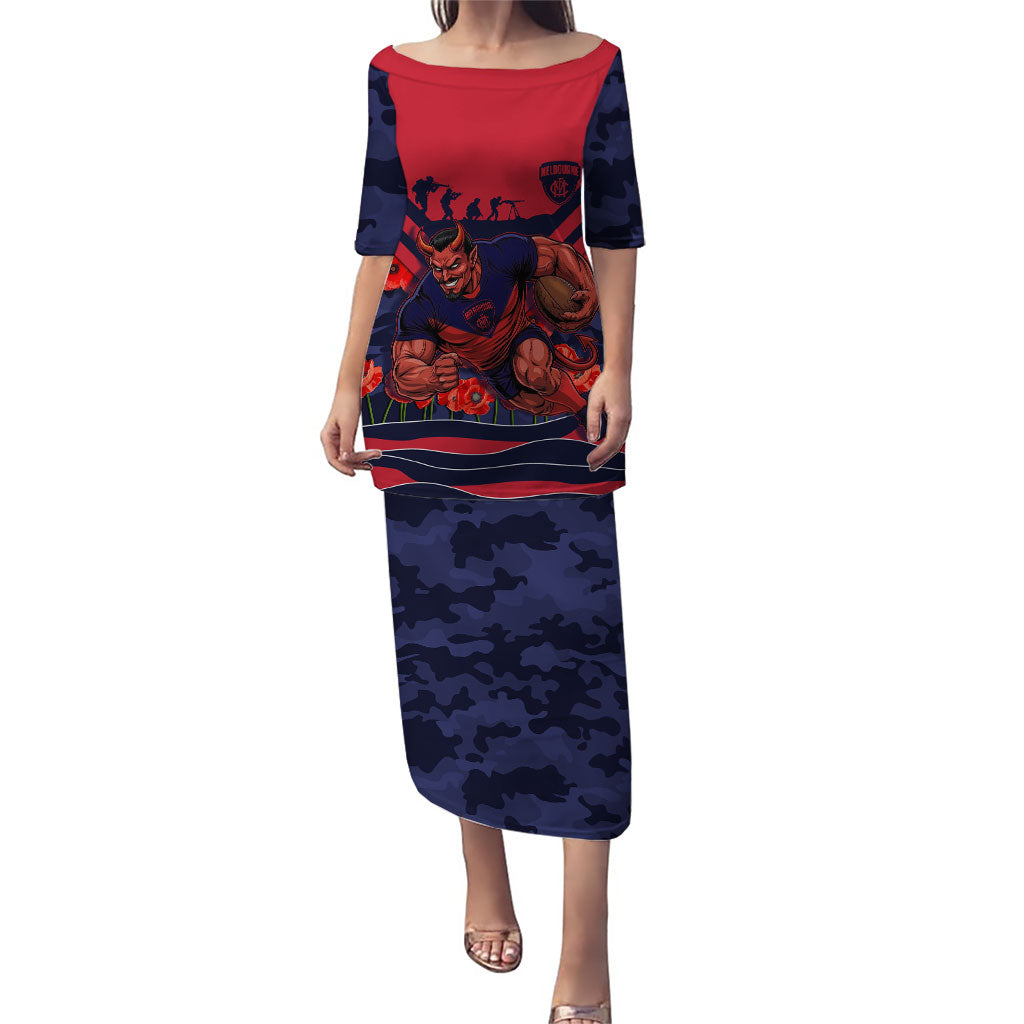 Personalised Melbourne Demons ANZAC Puletasi Military Remembrance Australian Football Mascot Camouflage