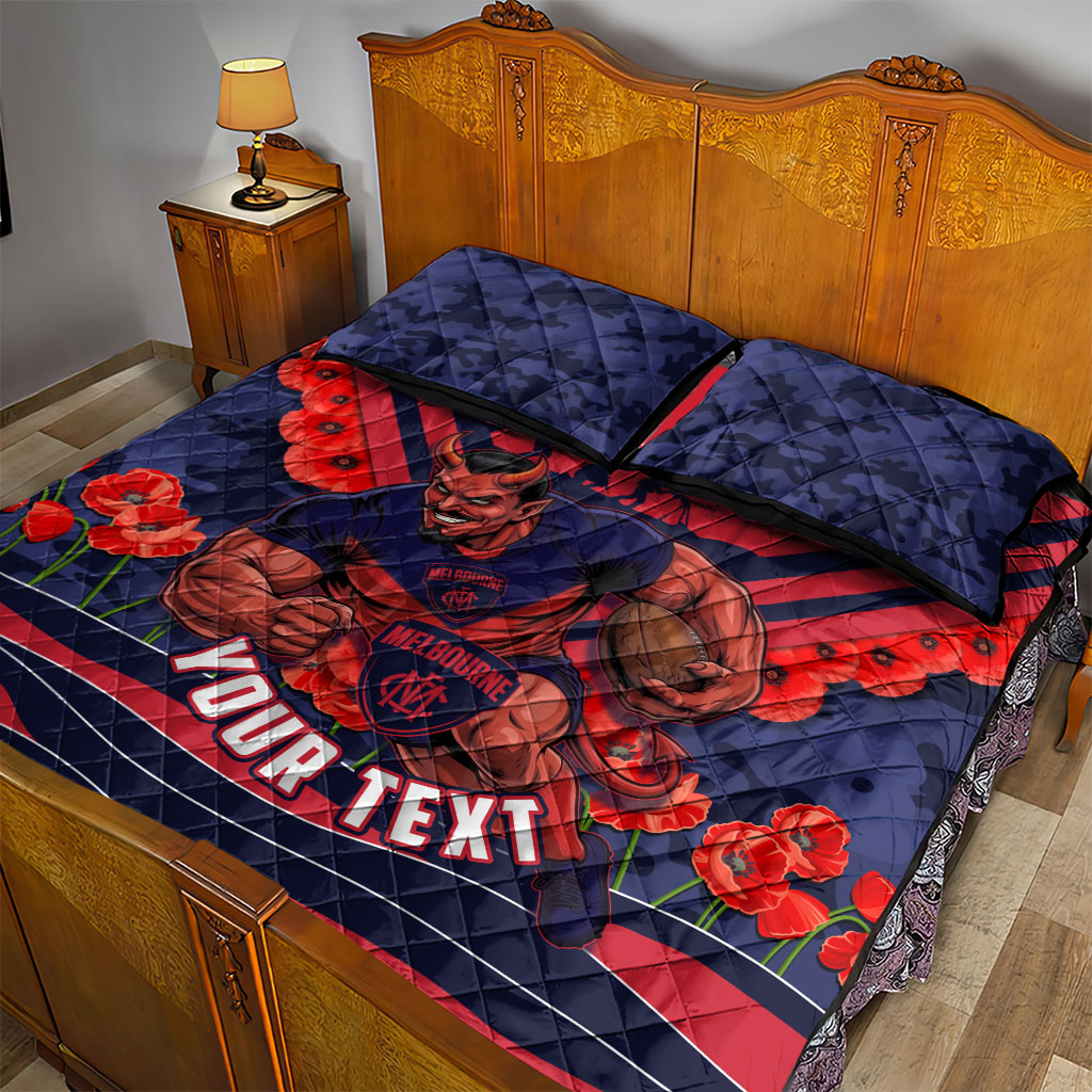 Personalised Melbourne Demons ANZAC Quilt Bed Set Military Remembrance Australian Football Mascot Camouflage