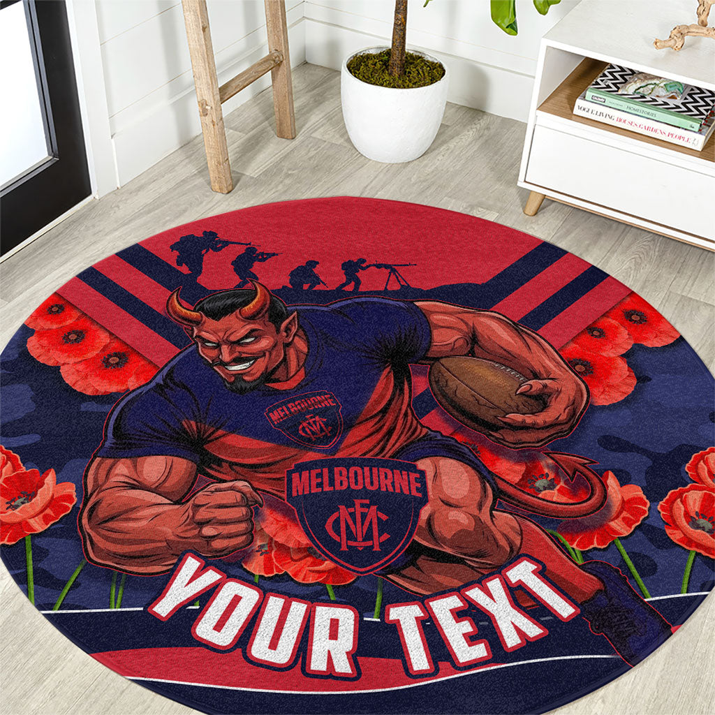 Personalised Melbourne Demons ANZAC Round Carpet Military Remembrance Australian Football Mascot Camouflage