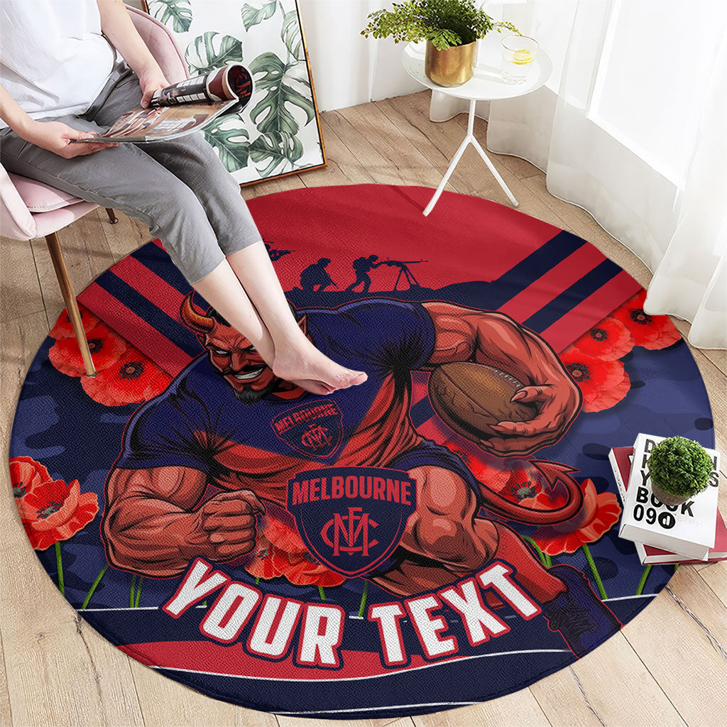 Personalised Melbourne Demons ANZAC Round Carpet Military Remembrance Australian Football Mascot Camouflage