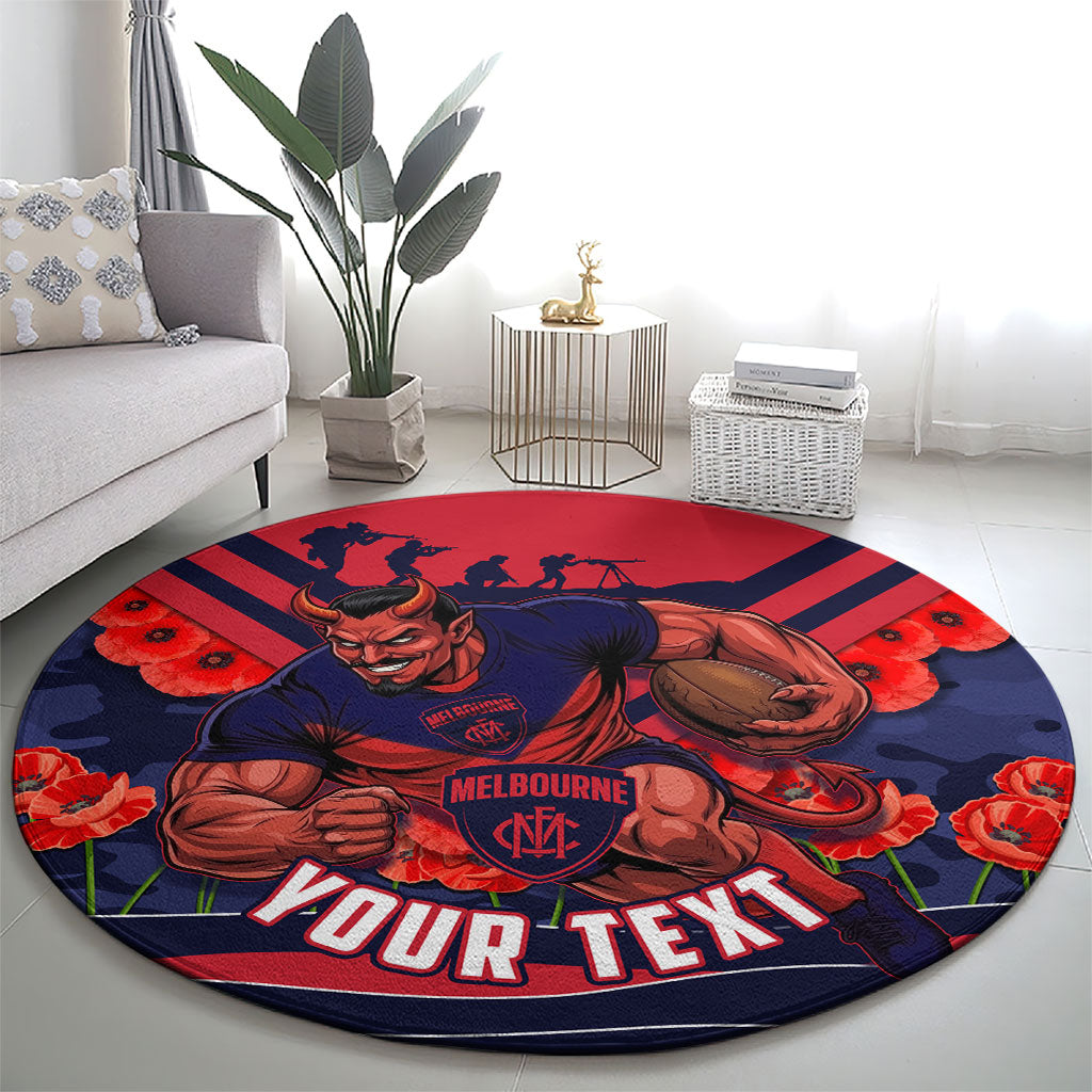 Personalised Melbourne Demons ANZAC Round Carpet Military Remembrance Australian Football Mascot Camouflage