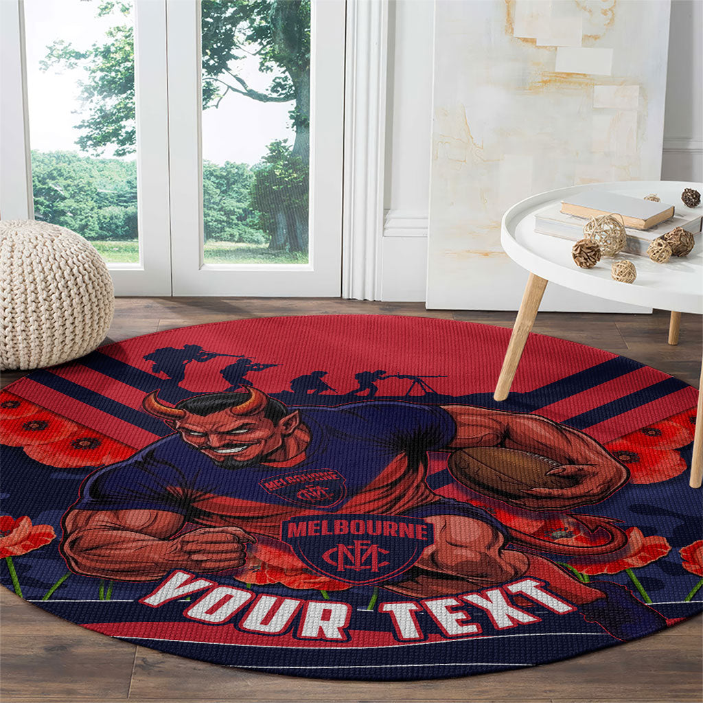 Personalised Melbourne Demons ANZAC Round Carpet Military Remembrance Australian Football Mascot Camouflage
