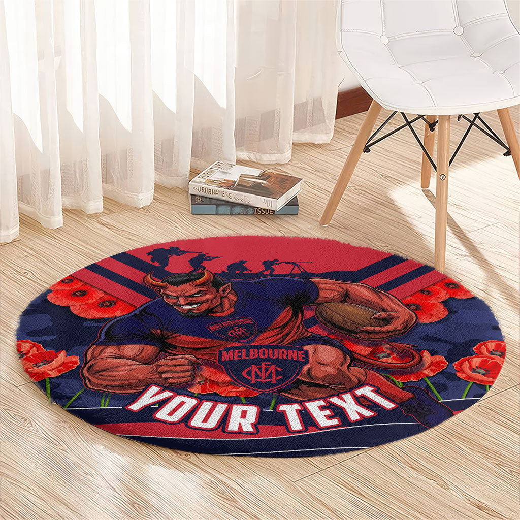 Personalised Melbourne Demons ANZAC Round Carpet Military Remembrance Australian Football Mascot Camouflage