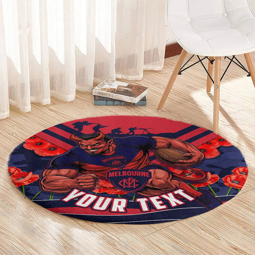 Personalised Melbourne Demons ANZAC Round Carpet Military Remembrance Australian Football Mascot Camouflage