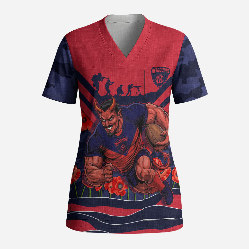 Personalised Melbourne Demons ANZAC Scrub Top Military Remembrance Australian Football Mascot Camouflage