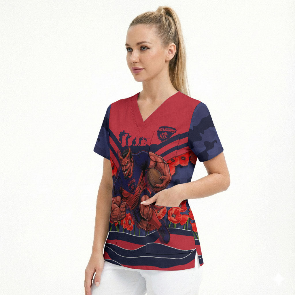 Personalised Melbourne Demons ANZAC Scrub Top Military Remembrance Australian Football Mascot Camouflage