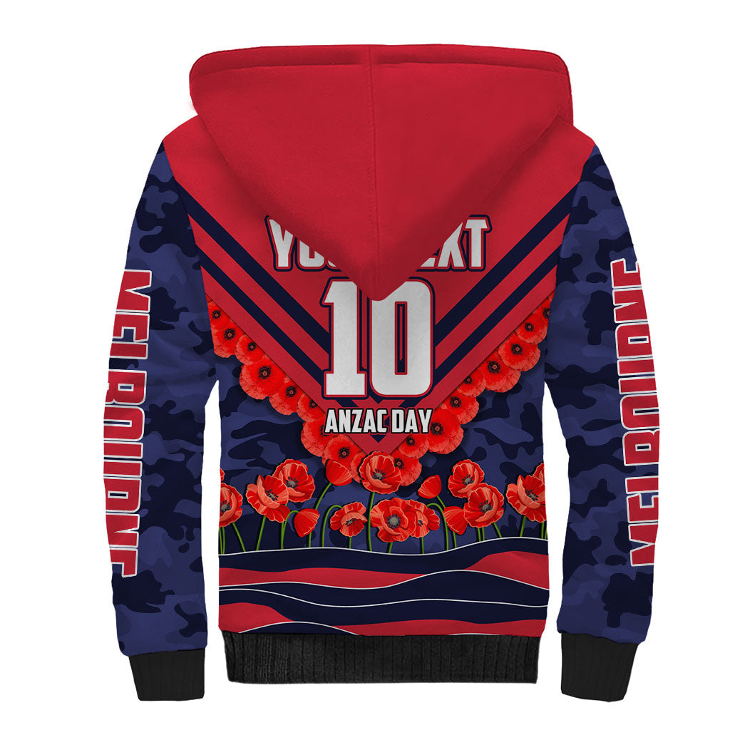 Personalised Melbourne Demons ANZAC Sherpa Hoodie Military Remembrance Australian Football Mascot Camouflage