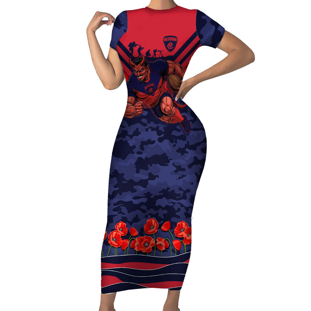 Personalised Melbourne Demons ANZAC Short Sleeve Bodycon Dress Military Remembrance Australian Football Mascot Camouflage