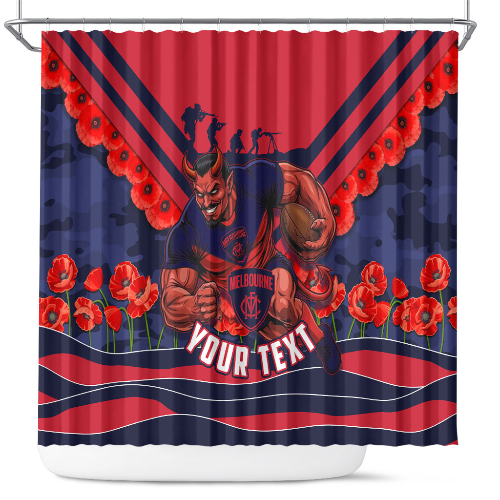 Personalised Melbourne Demons ANZAC Shower Curtain Military Remembrance Australian Football Mascot Camouflage