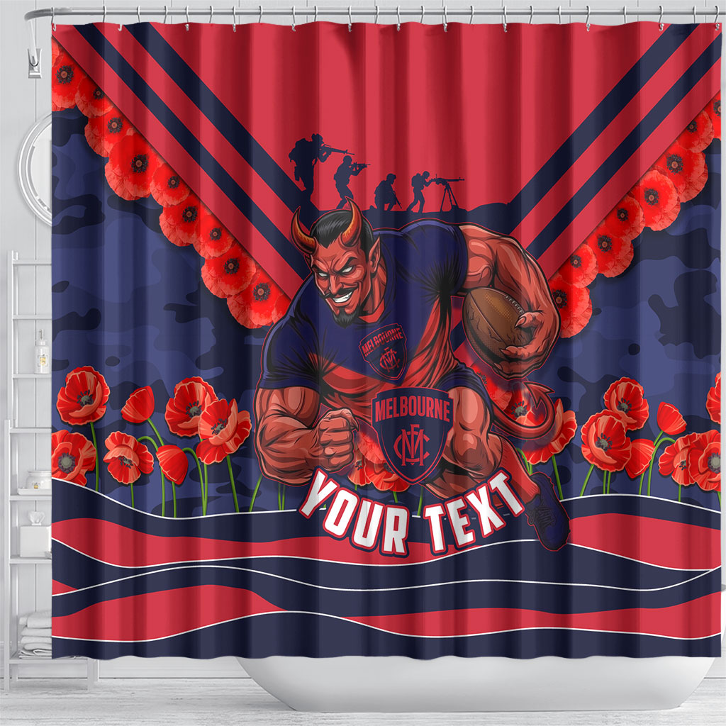 Personalised Melbourne Demons ANZAC Shower Curtain Military Remembrance Australian Football Mascot Camouflage