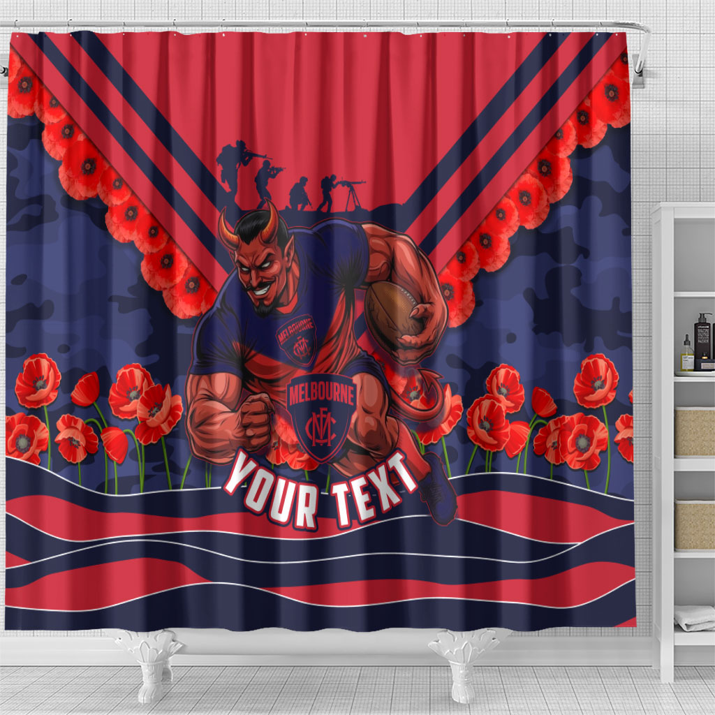 Personalised Melbourne Demons ANZAC Shower Curtain Military Remembrance Australian Football Mascot Camouflage