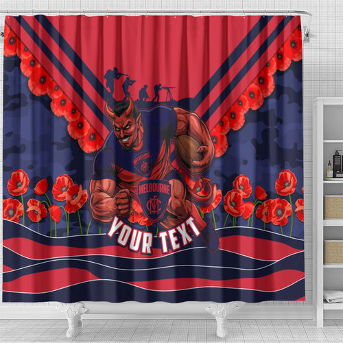 Personalised Melbourne Demons ANZAC Shower Curtain Military Remembrance Australian Football Mascot Camouflage