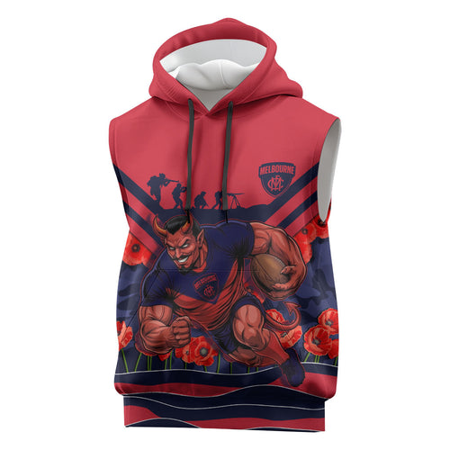 Personalised Melbourne Demons ANZAC Sleeveless Hoodie Military Remembrance Australian Football Mascot Camouflage