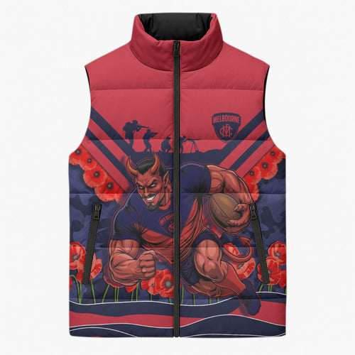 Personalised Melbourne Demons ANZAC Sleeveless Puffer Jacket Military Remembrance Australian Football Mascot Camouflage