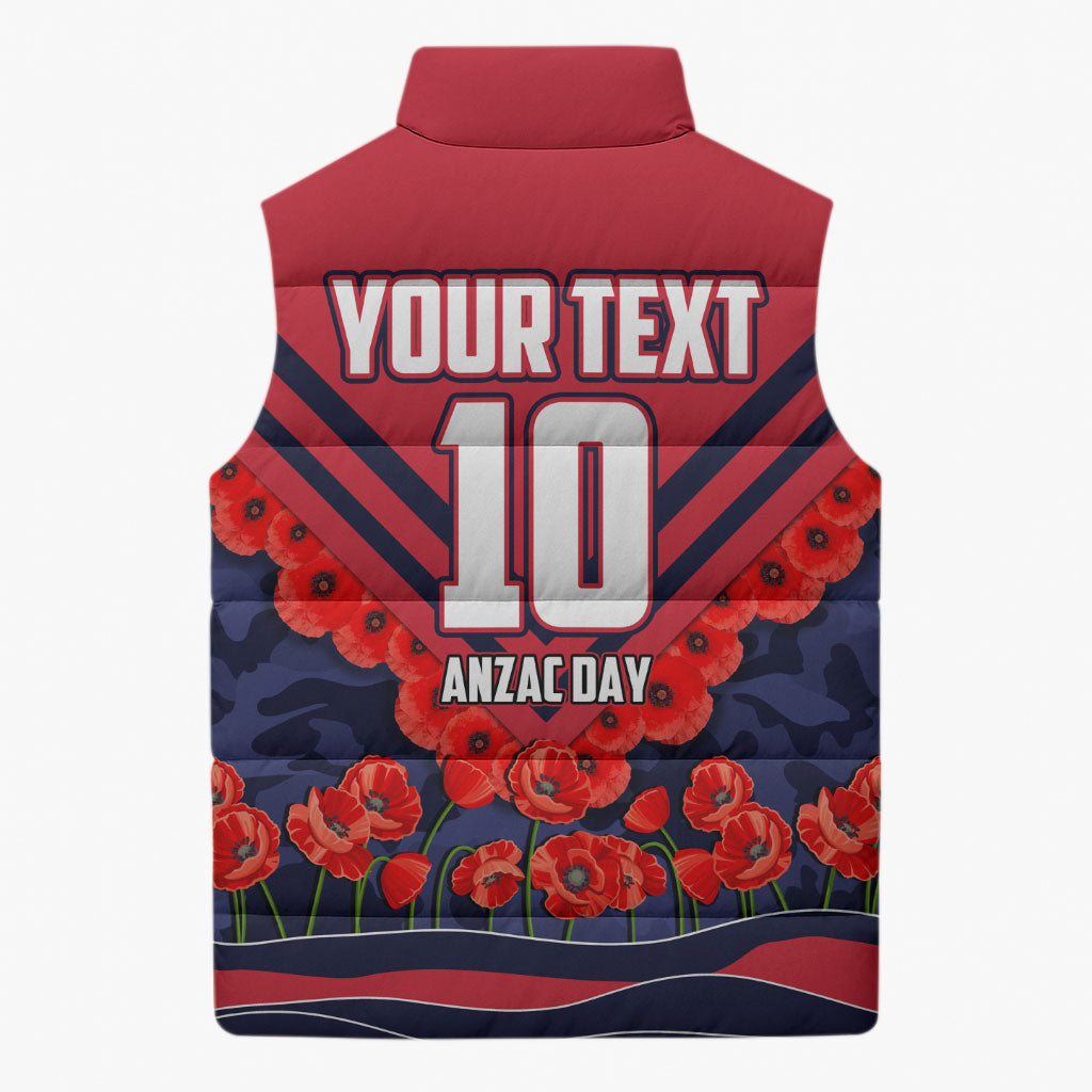 Personalised Melbourne Demons ANZAC Sleeveless Puffer Jacket Military Remembrance Australian Football Mascot Camouflage