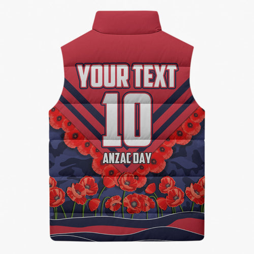 Personalised Melbourne Demons ANZAC Sleeveless Puffer Jacket Military Remembrance Australian Football Mascot Camouflage