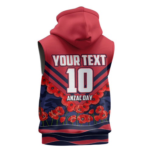 Personalised Melbourne Demons ANZAC Sleeveless Zip Hoodie Military Remembrance Australian Football Mascot Camouflage