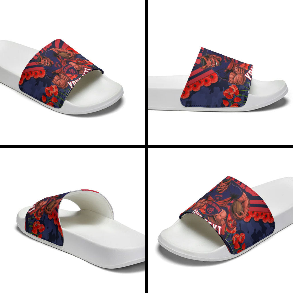 Personalised Melbourne Demons ANZAC Slide Sandals Military Remembrance Australian Football Mascot Camouflage
