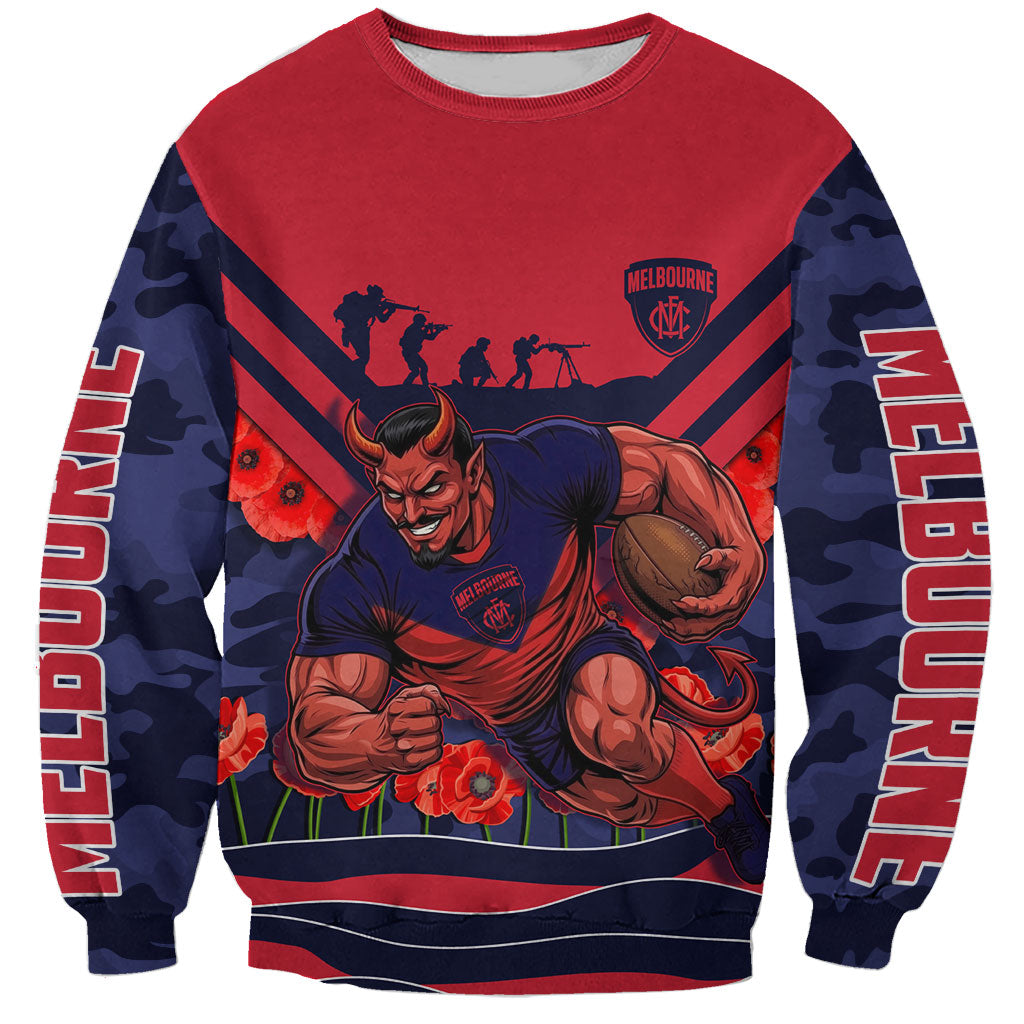 Personalised Melbourne Demons ANZAC Sweatshirt Military Remembrance Australian Football Mascot Camouflage