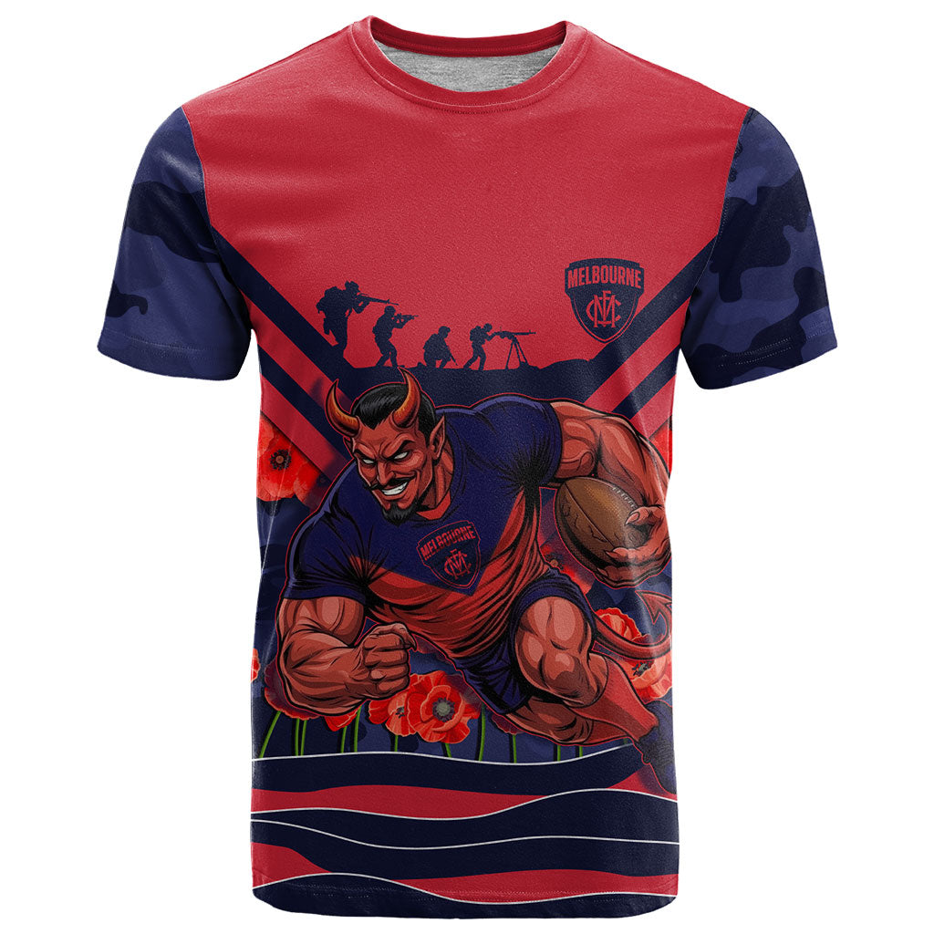 Personalised Melbourne Demons ANZAC T Shirt Military Remembrance Australian Football Mascot Camouflage
