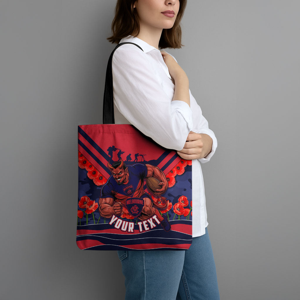 Personalised Melbourne Demons ANZAC Tote Bag Military Remembrance Australian Football Mascot Camouflage