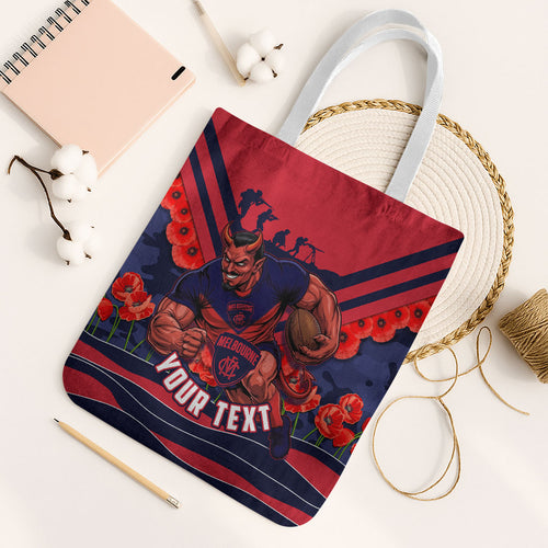 Personalised Melbourne Demons ANZAC Tote Bag Military Remembrance Australian Football Mascot Camouflage