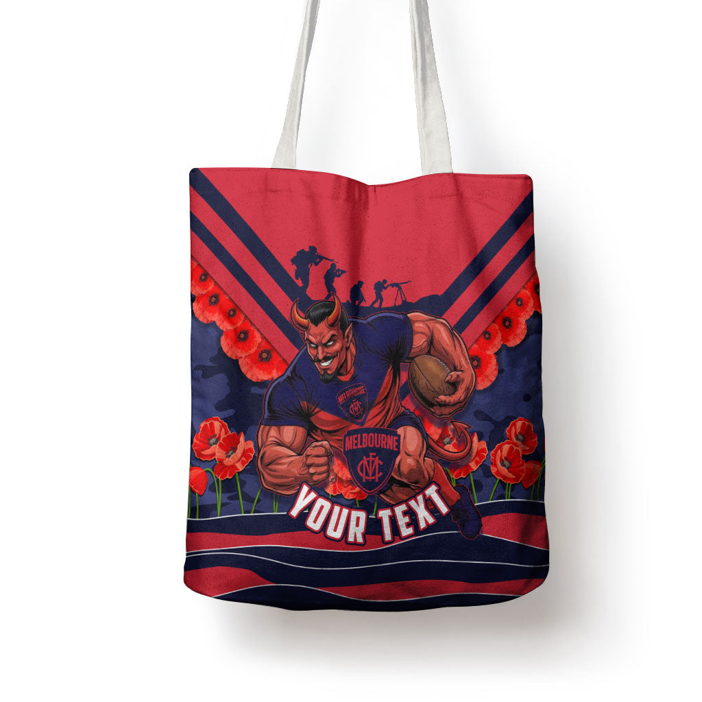 Personalised Melbourne Demons ANZAC Tote Bag Military Remembrance Australian Football Mascot Camouflage