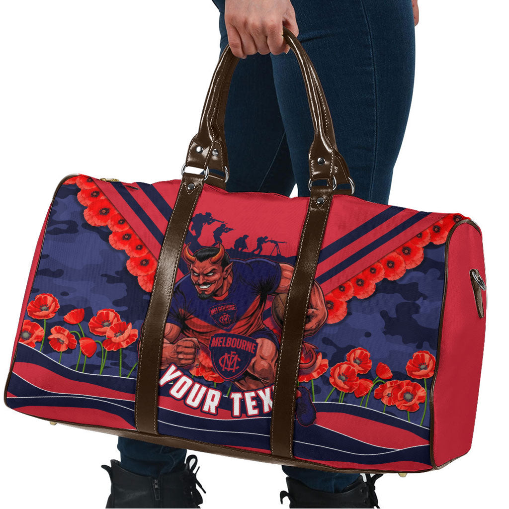 Personalised Melbourne Demons ANZAC Travel Bag Military Remembrance Australian Football Mascot Camouflage