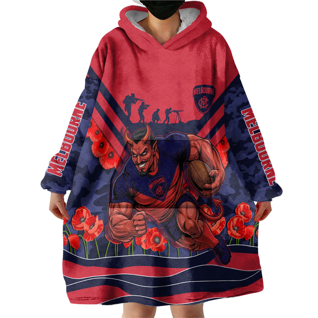 Personalised Melbourne Demons ANZAC Wearable Blanket Hoodie Military Remembrance Australian Football Mascot Camouflage