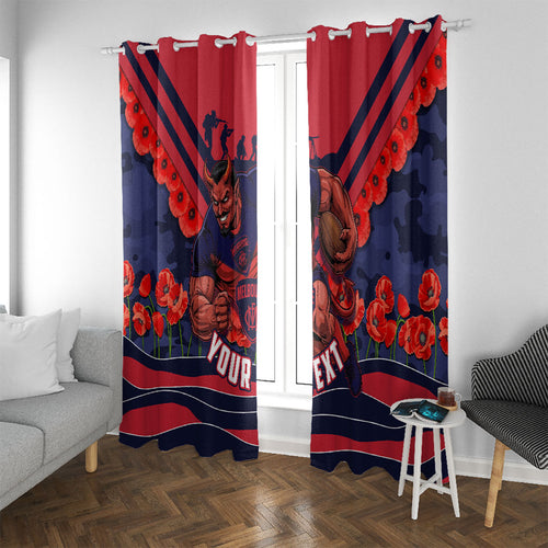 Personalised Melbourne Demons ANZAC Window Curtain Military Remembrance Australian Football Mascot Camouflage