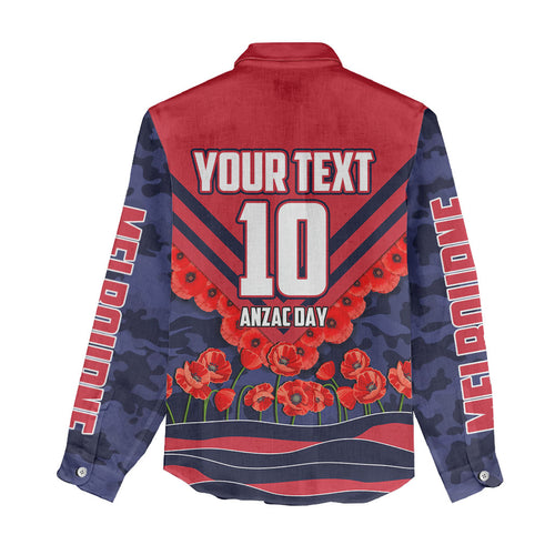 Personalised Melbourne Demons ANZAC Women Casual Shirt Military Remembrance Australian Football Mascot Camouflage