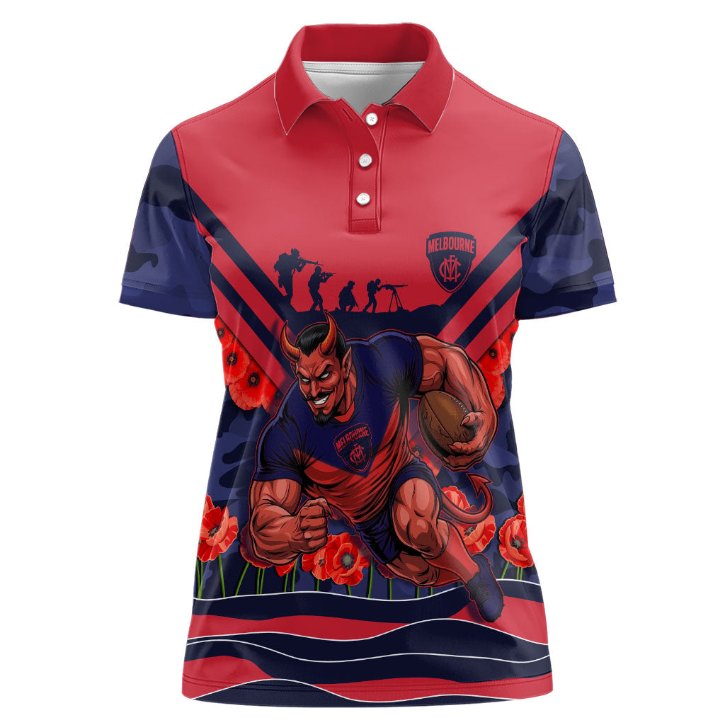 Personalised Melbourne Demons ANZAC Women Polo Shirt Military Remembrance Australian Football Mascot Camouflage