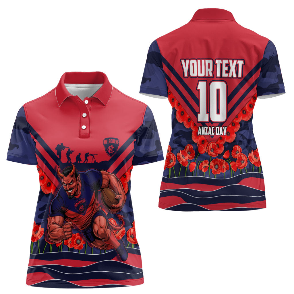 Personalised Melbourne Demons ANZAC Women Polo Shirt Military Remembrance Australian Football Mascot Camouflage