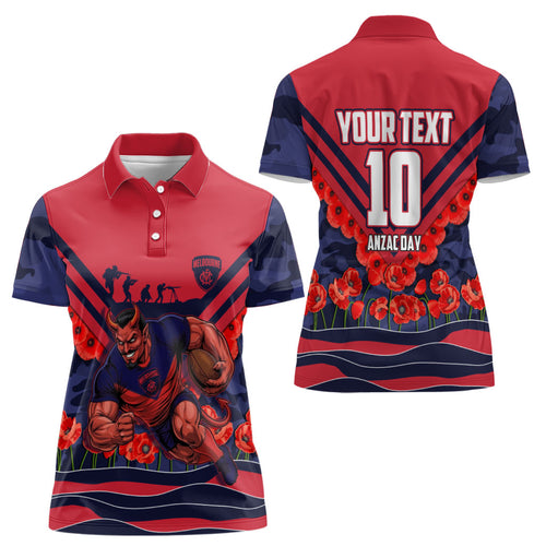 Personalised Melbourne Demons ANZAC Women Polo Shirt Military Remembrance Australian Football Mascot Camouflage