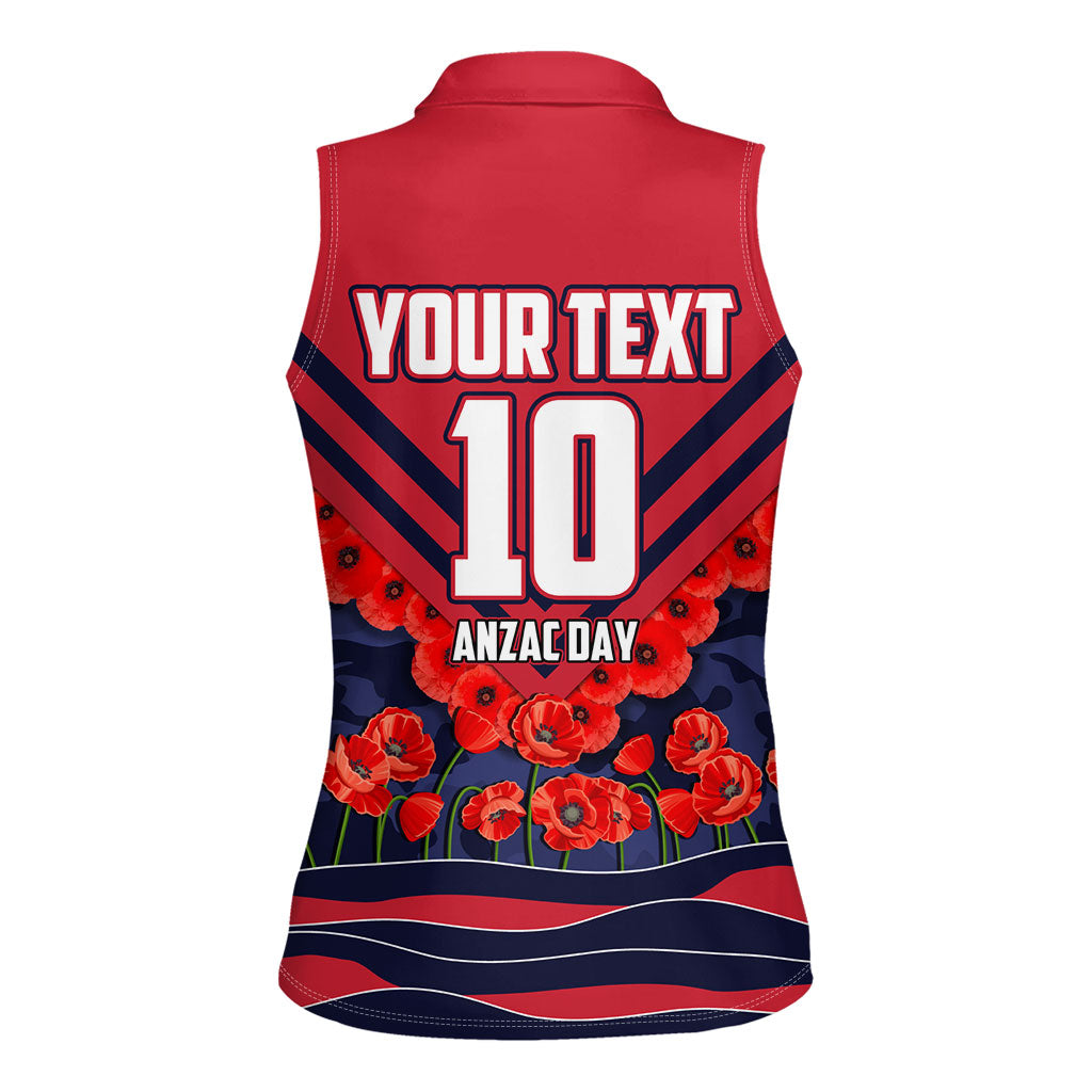Personalised Melbourne Demons ANZAC Women Sleeveless Polo Shirt Military Remembrance Australian Football Mascot Camouflage