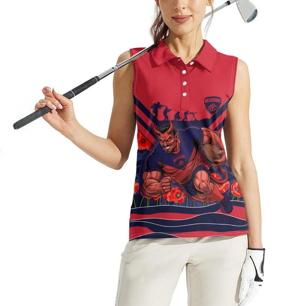 Personalised Melbourne Demons ANZAC Women Sleeveless Polo Shirt Military Remembrance Australian Football Mascot Camouflage