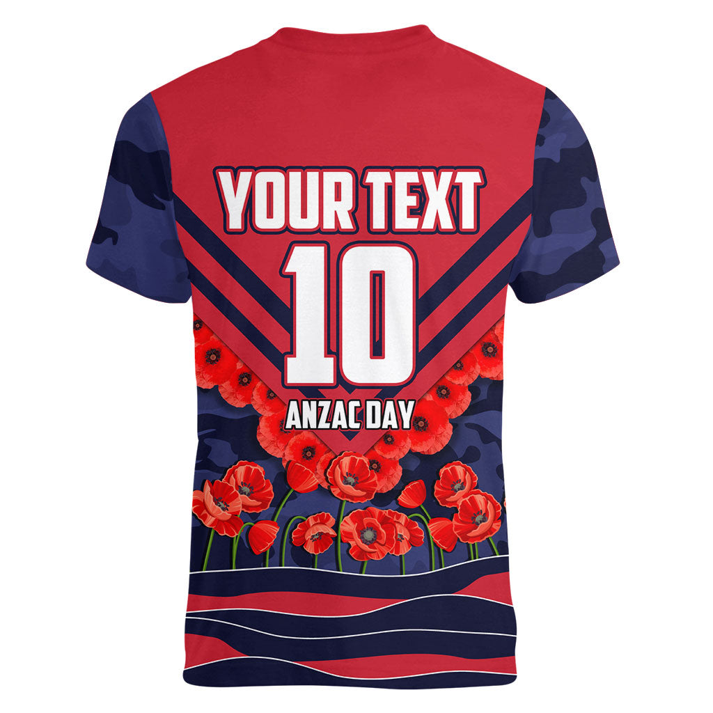 Personalised Melbourne Demons ANZAC Women V-Neck T-Shirt Military Remembrance Australian Football Mascot Camouflage