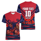 Personalised Melbourne Demons ANZAC Women V-Neck T-Shirt Military Remembrance Australian Football Mascot Camouflage