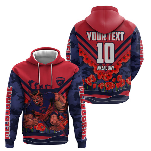 Personalised Melbourne Demons ANZAC Zip Hoodie Military Remembrance Australian Football Mascot Camouflage