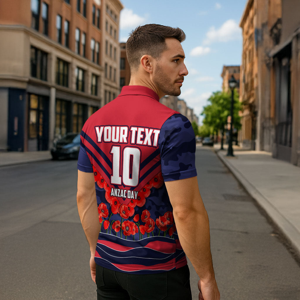 Personalised Melbourne Demons ANZAC Zipper Polo Shirt Military Remembrance Australian Football Mascot Camouflage